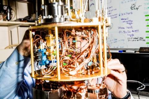 Prof. Robert Schoelkopf inside a lab at Yale University. Quantum Circuits, the start-up he has created with two of his fellow professors, is located just down the road. Credit Roger Kisby for The New York Times