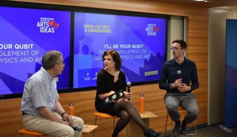 Left to right: Michel Devoret, Martha W. Lewis, and Florian Carle. Left to right: Michel Devoret, Martha W. Lewis, and Florian Carle.