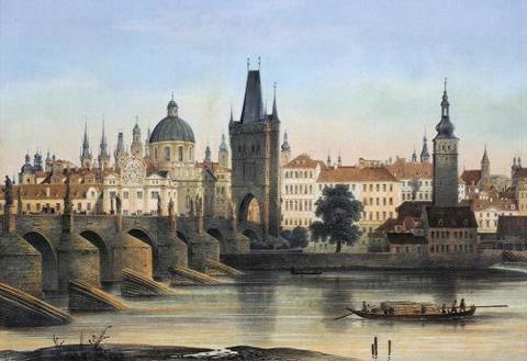 View of Charles Bridge and Old Town (1840) - František Xaver Sandmann (1805–1856)